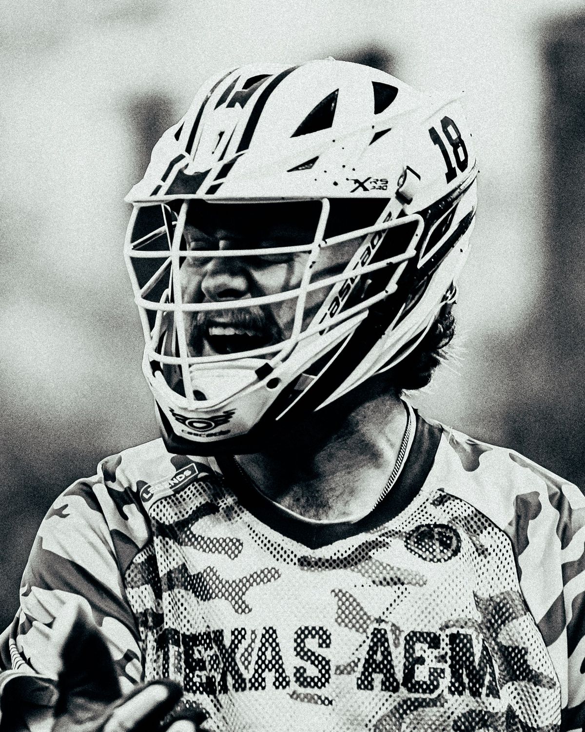 Texas A&M lacrosse helmet and face mask, black and white