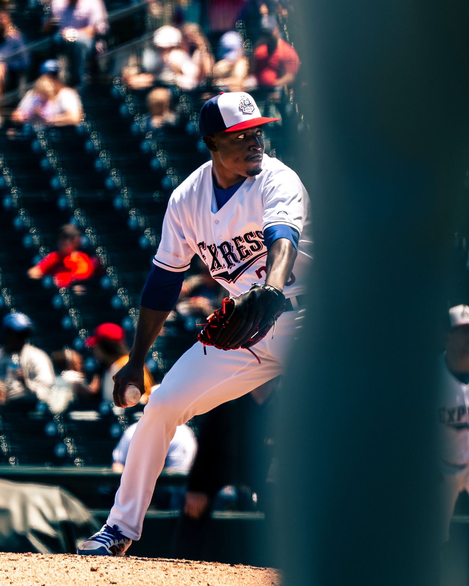 Round Rock Express pitcher delivering from the mound