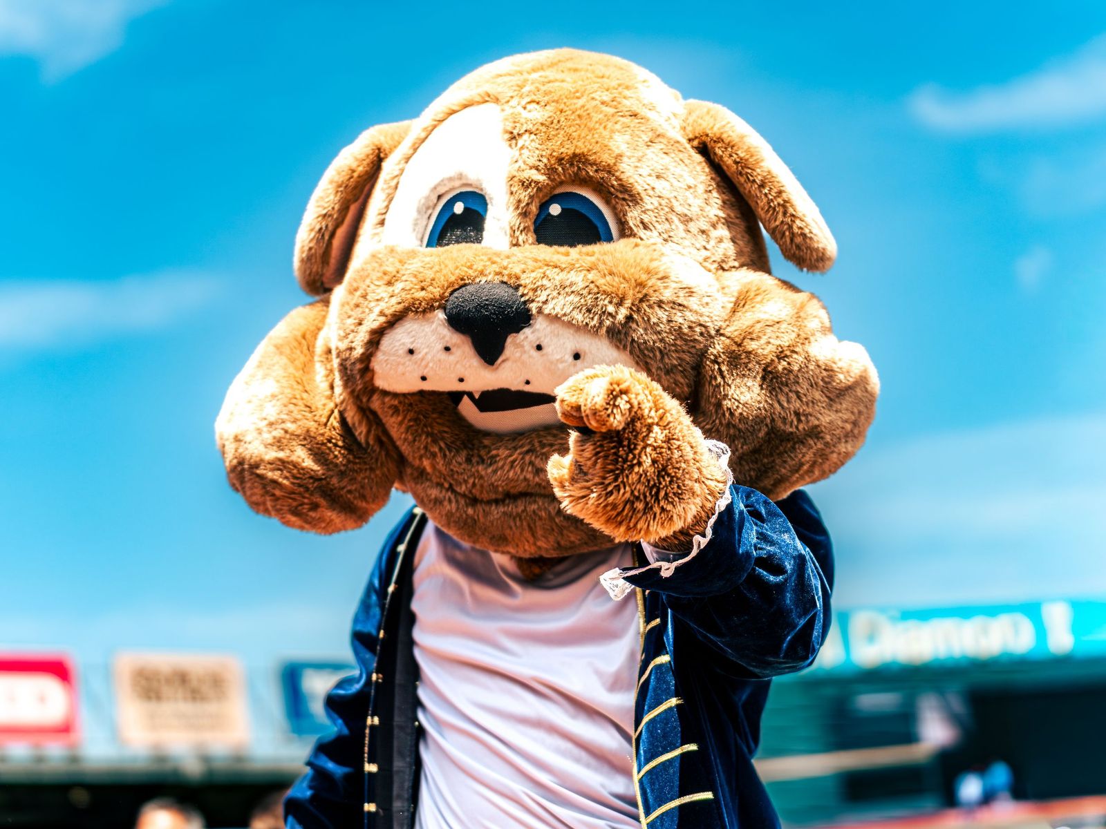 Round Rock Express mascot smiling in the sun