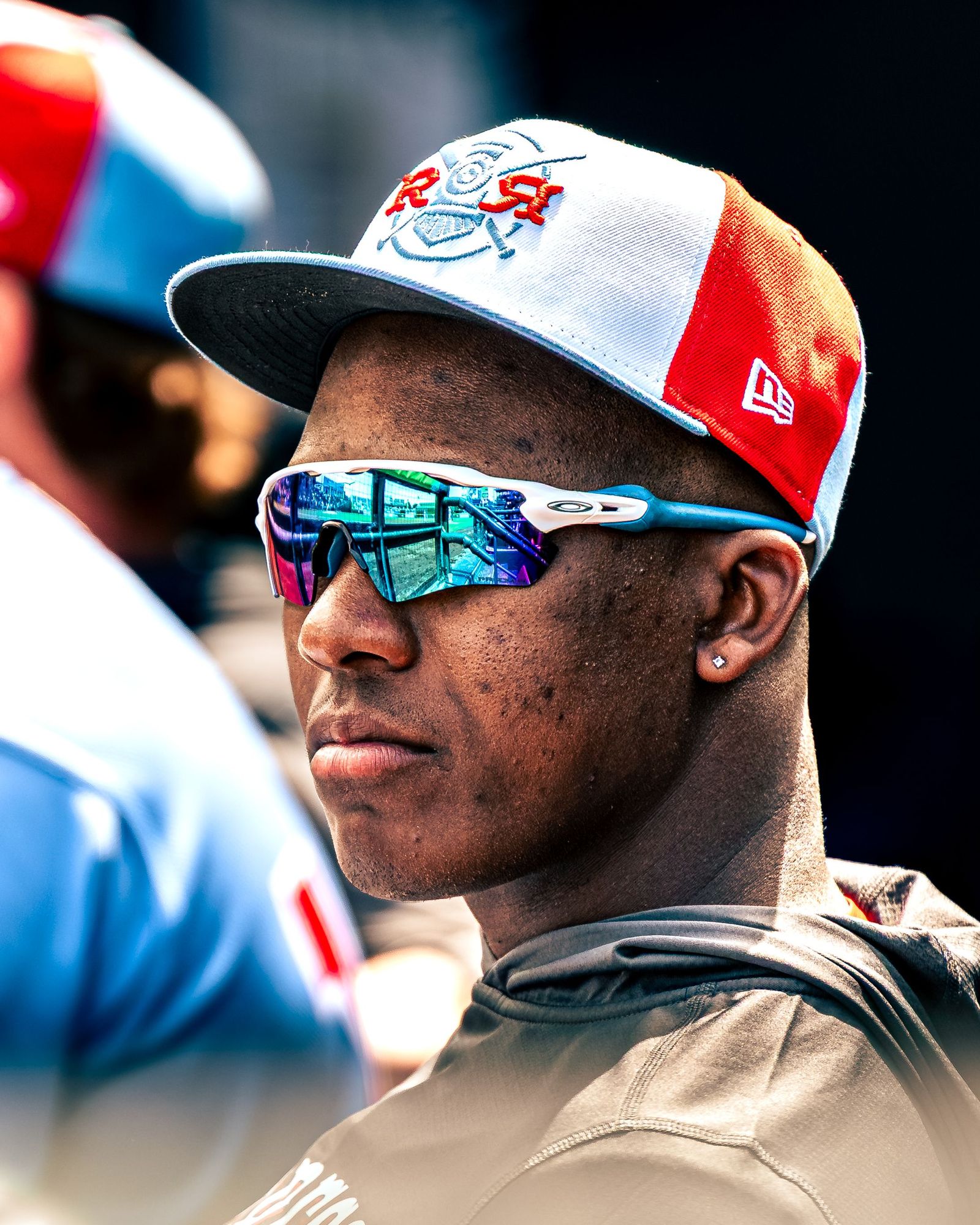 Close-up of a Round Rock Express player in sunglasses