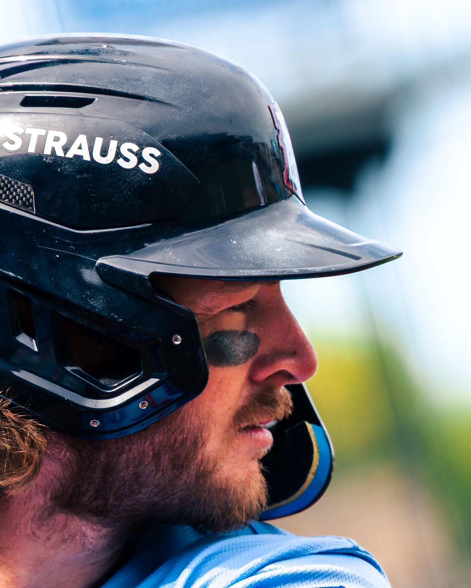 Close-up of a batting helmet