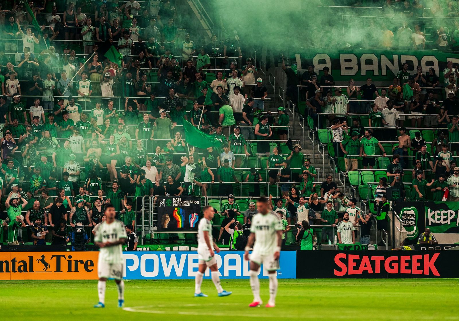 Austin FC supporters section in full voice at Q2 Stadium