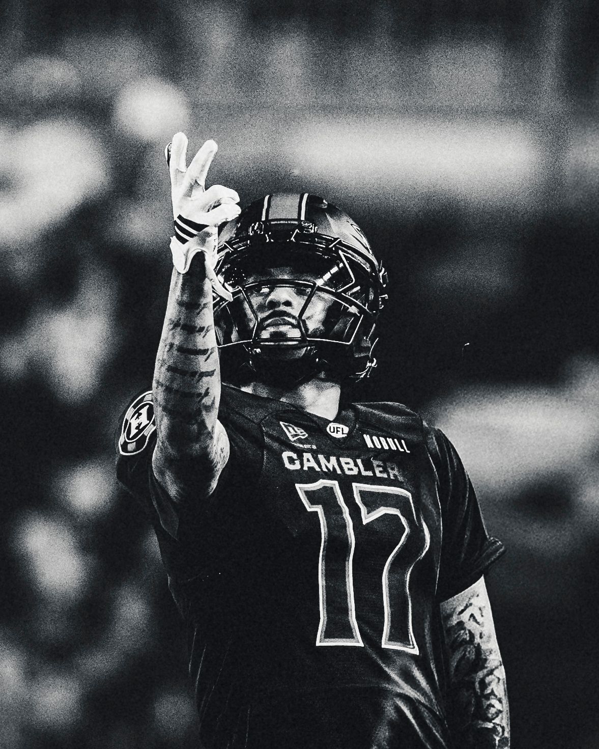 St. Louis Battlehawks number 17 under the lights, black and white