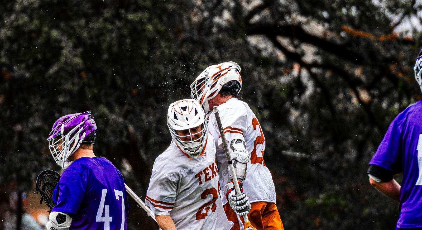 Lacrosse players in a scrum for the ball