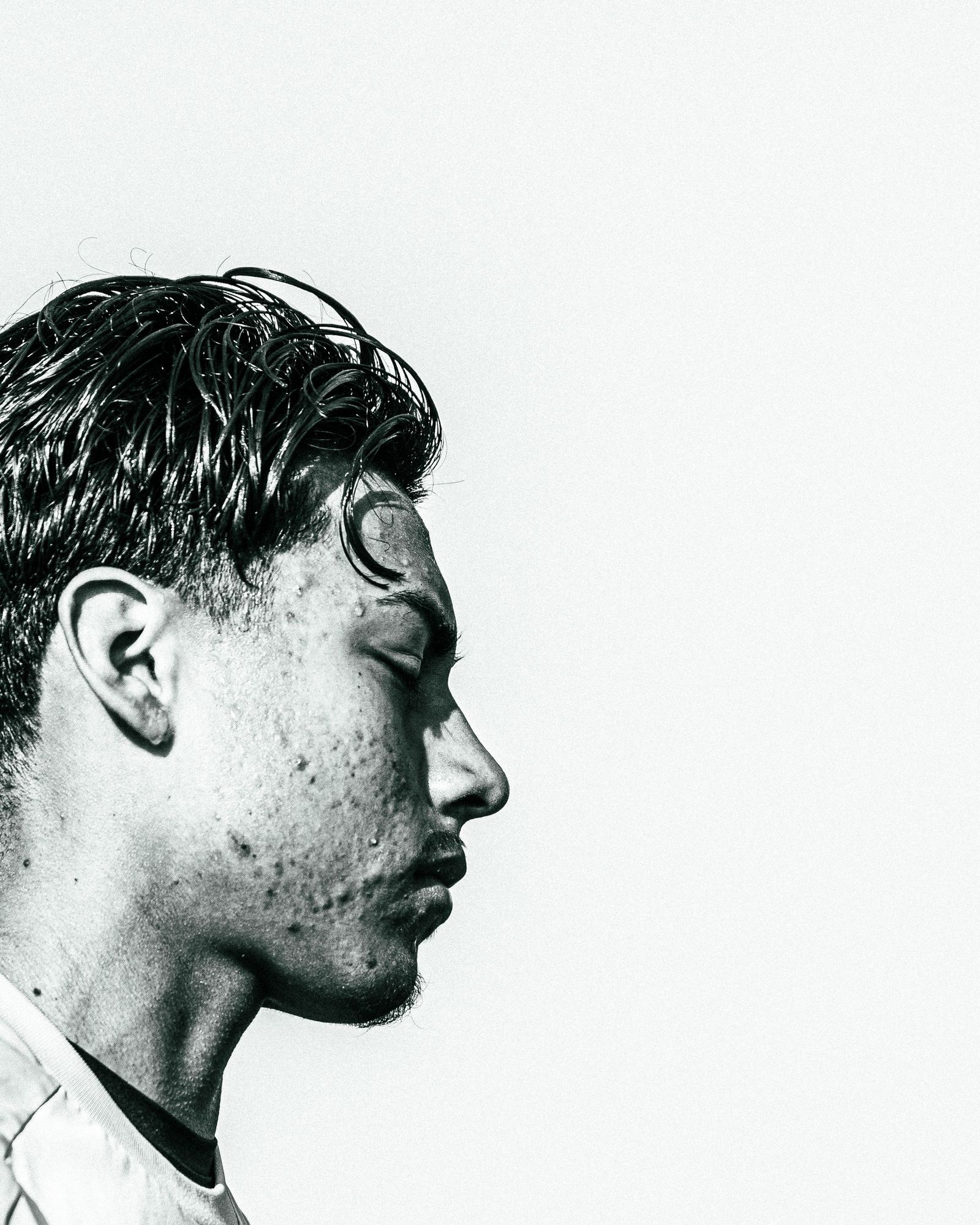 Profile of an athlete, black and white